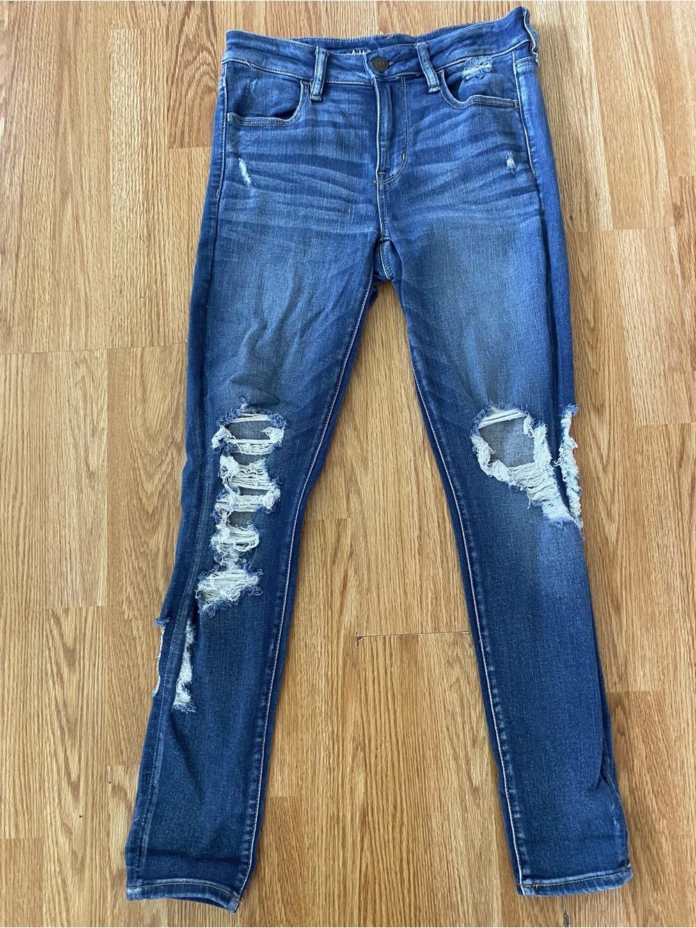 American Eagle Next Level Stretch Blue Distressed Jeggings